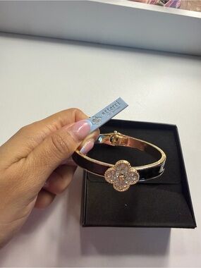 Gold and Black Flower Crystal Bangle Bracelet -